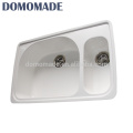 Custom design matt white / glossy white durable solid surface industrial double bowl kitchen sink